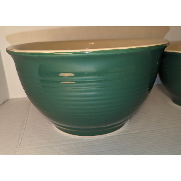 Set of 2 Nesting Mixing Bowls Evergreen & White Pottery New Creative Tableware - Picture 3 of 16